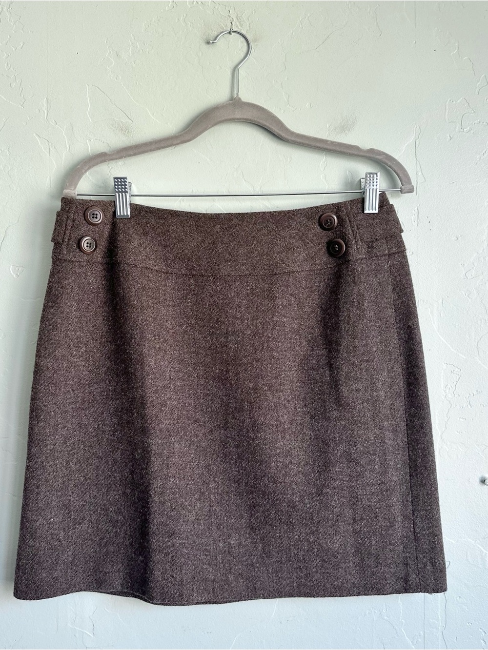 Garnet Hill Women's Brown 100% Wool Mini Skirt Size 10 EUC Fall Preppy Neutral